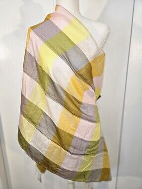 100% Silk Lightweight Checkered Pastel Orange, Pastel Pink, Pastel Green, Grey.